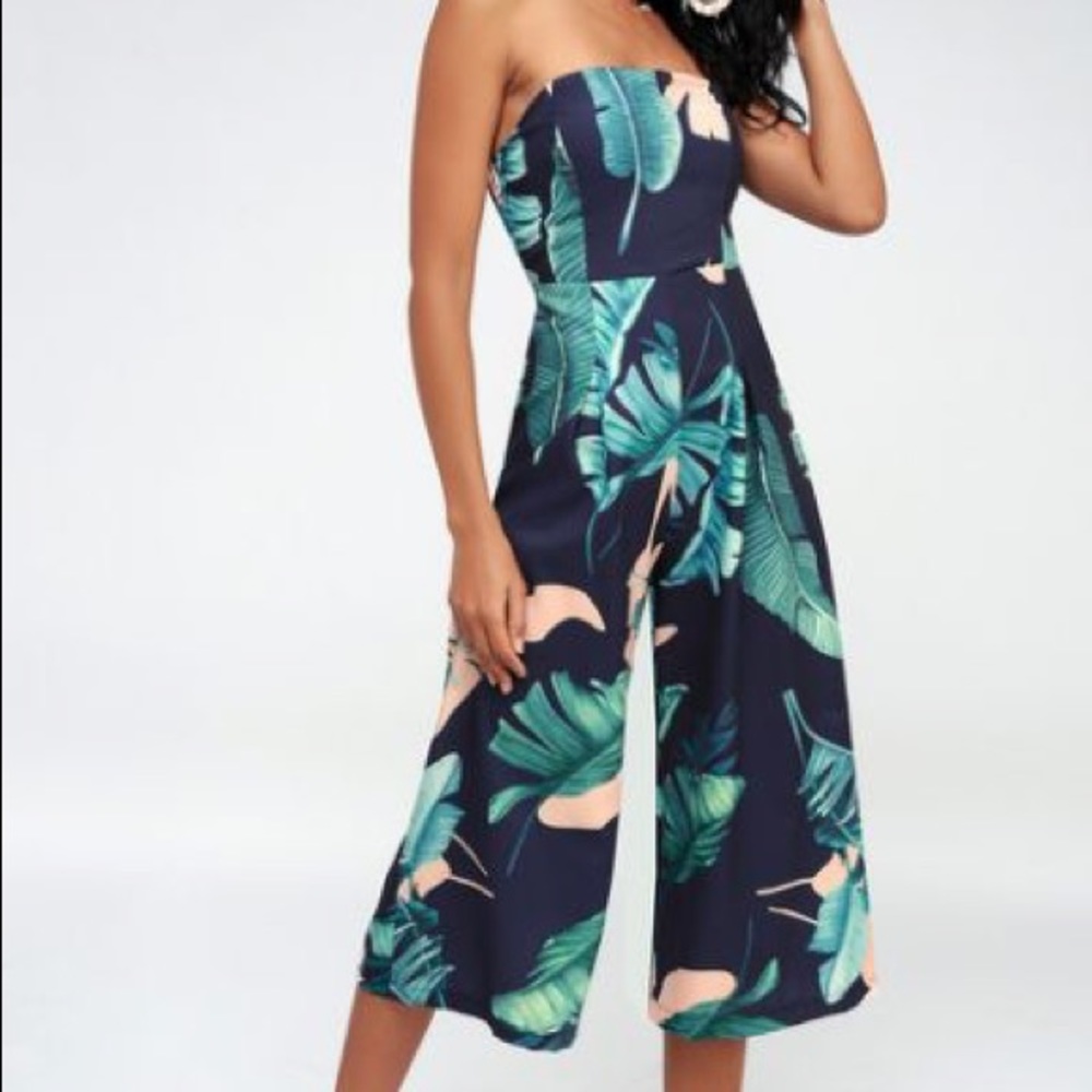 LULUS RAINFOREST BLOOMS STRAPLESS MIDI JUMPSUIT